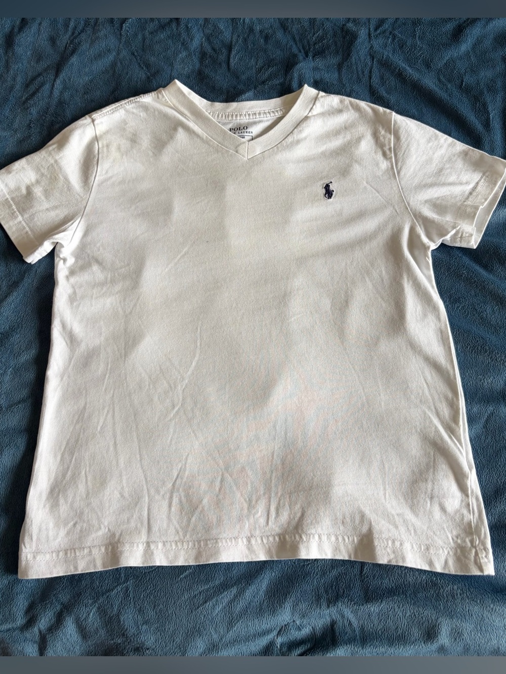 Polo by Ralph Lauren White V-Neck Kids Tee with Navy Pony